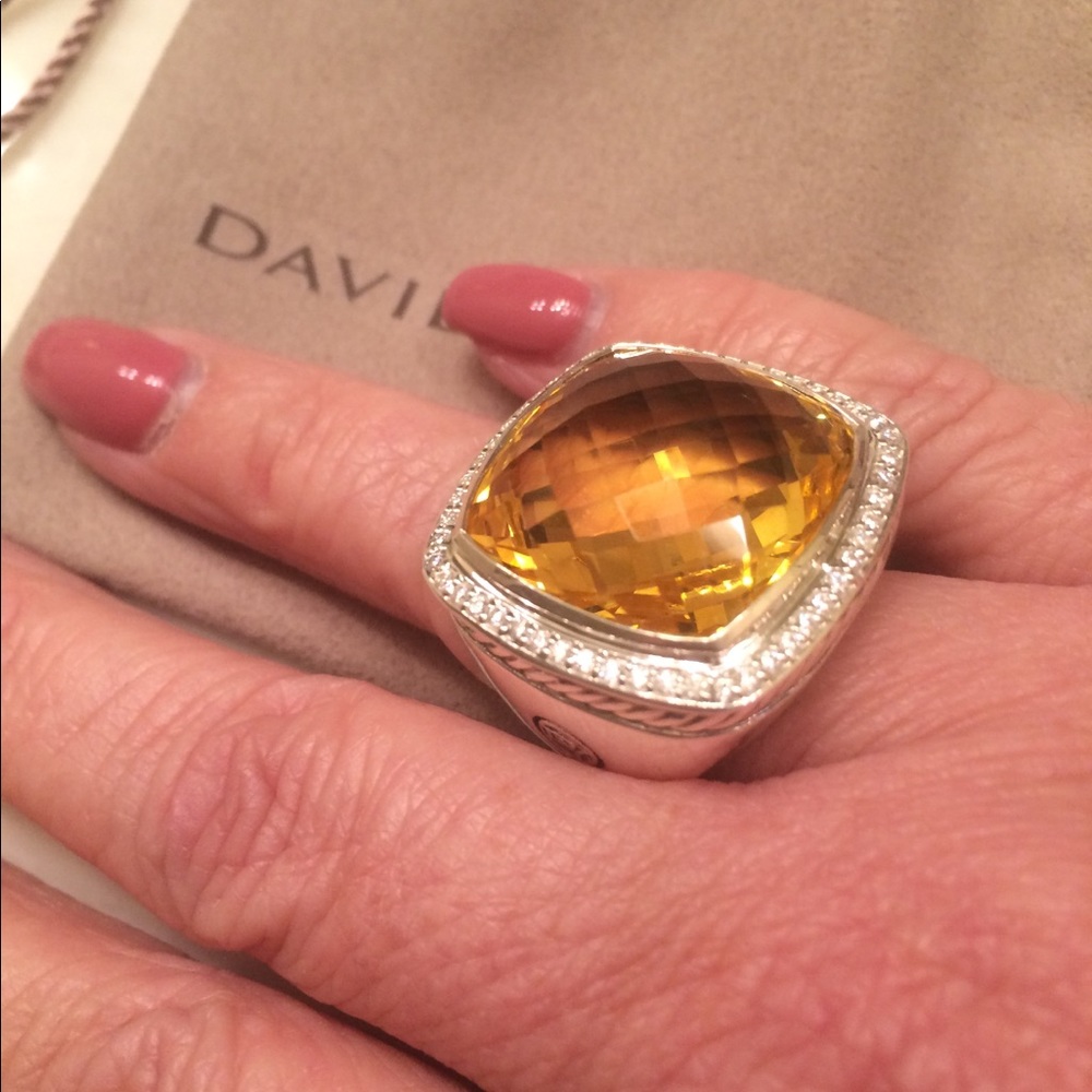 David  Yurman 20mm lemon citrine diamond ring 7